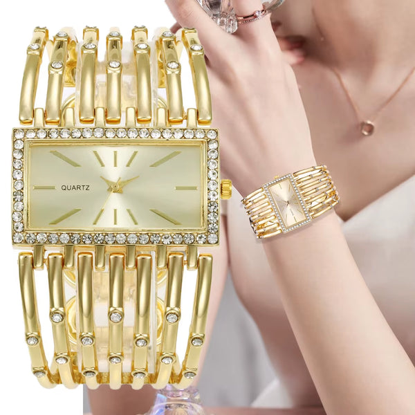 Reloj Rectangular Dorado - Vista principal