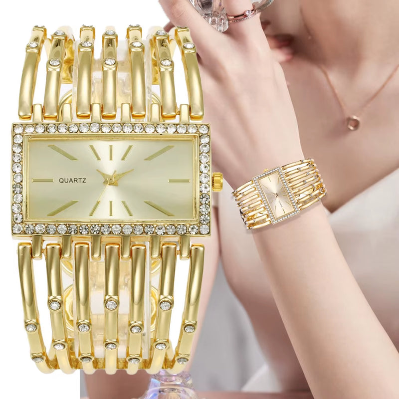 Reloj Rectangular Dorado - Vista principal